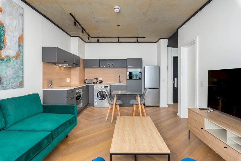 Bridgewater One Apartment stylish open-plan lounge and kitchen