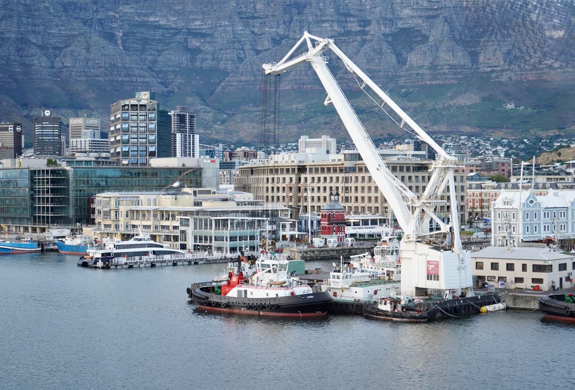 Cape Town waterfront harbour with a mountain backdrop