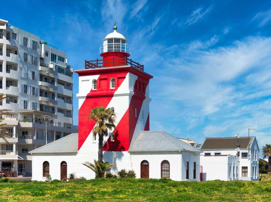 Green Point Lighthouse on Cape Town’s Atlantic Seaboard near the Sea Point promenade area.